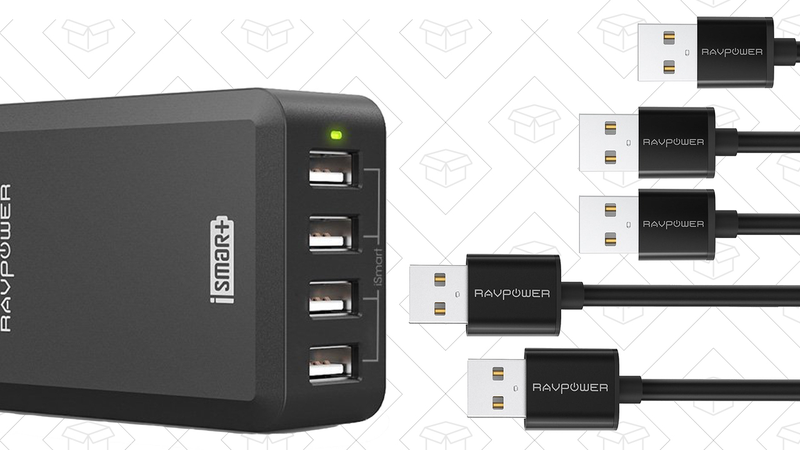 4-Port USB Charger + FREE 5-Pack MicroUSB Cables, $16 with code F3MI8FR2